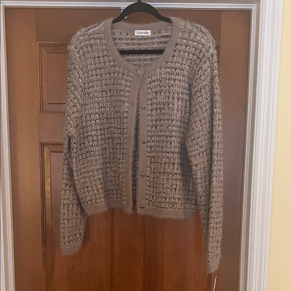 Calvin Klein Taupe Textured Button-Front Cardigan